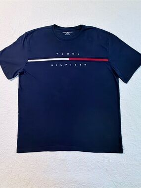 Tommy Hilfiger | Navy Blue | Chest Flag Stripe T-Shirt | Size XXL